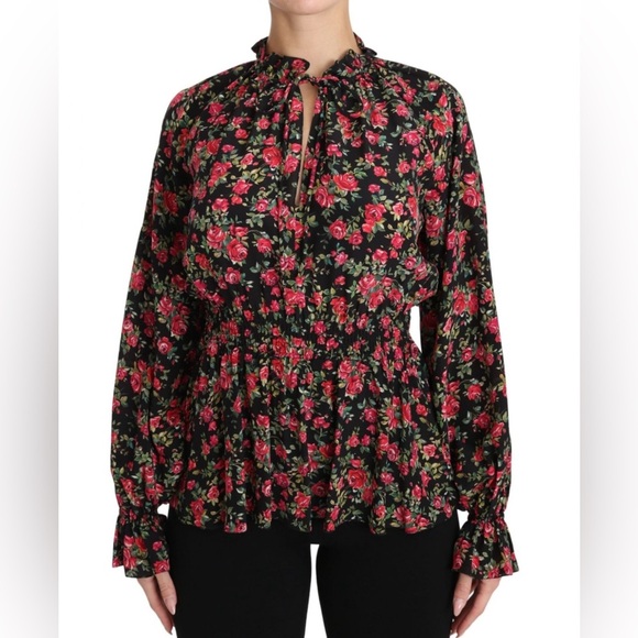 Authentic Dolce & Gabbana Rose Floral Silk AOP Blouse Shirt Top Ruffle Detail S - Picture 12 of 16